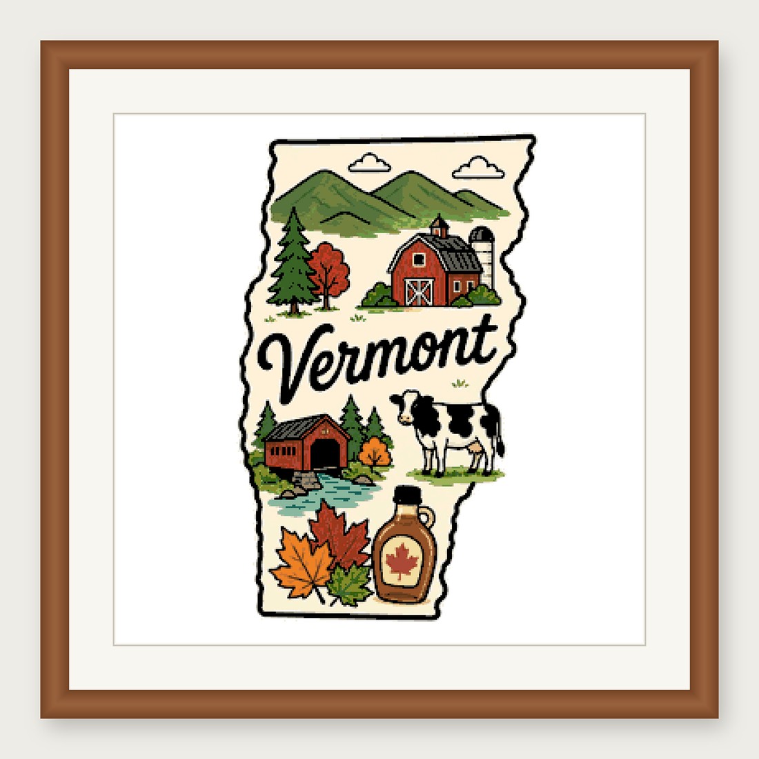 Vermont State Cross Stitch Pattern, State Shape Travel Souvenir PDF