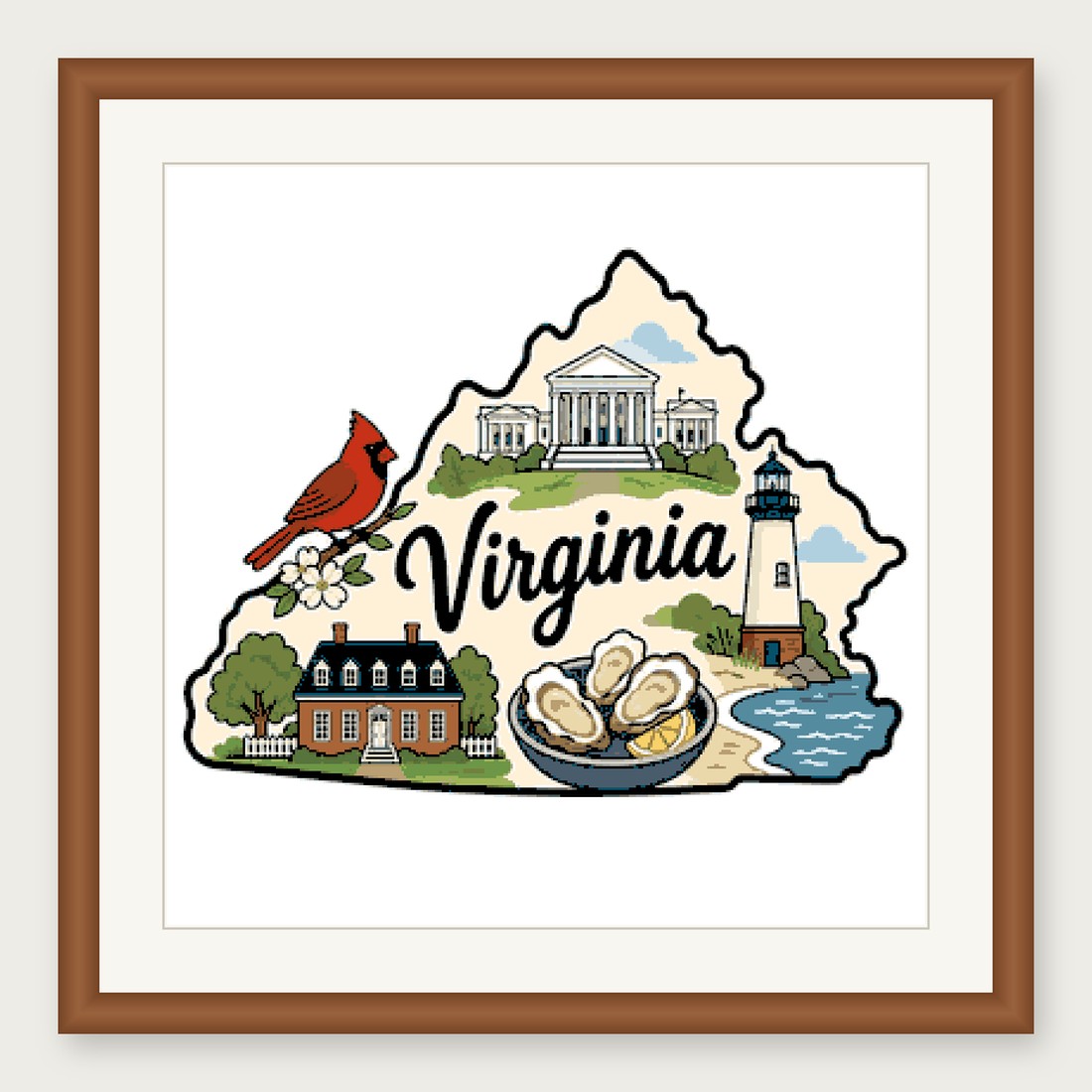 Virginia State Cross Stitch Pattern, State Shape Travel Souvenir PDF