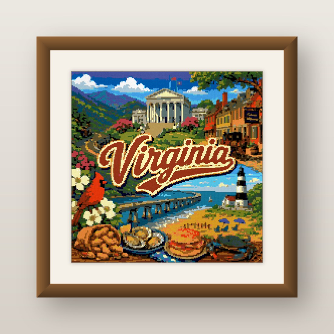 Virginia State Cross Stitch Pattern, Colonial Travel Souvenir PDF