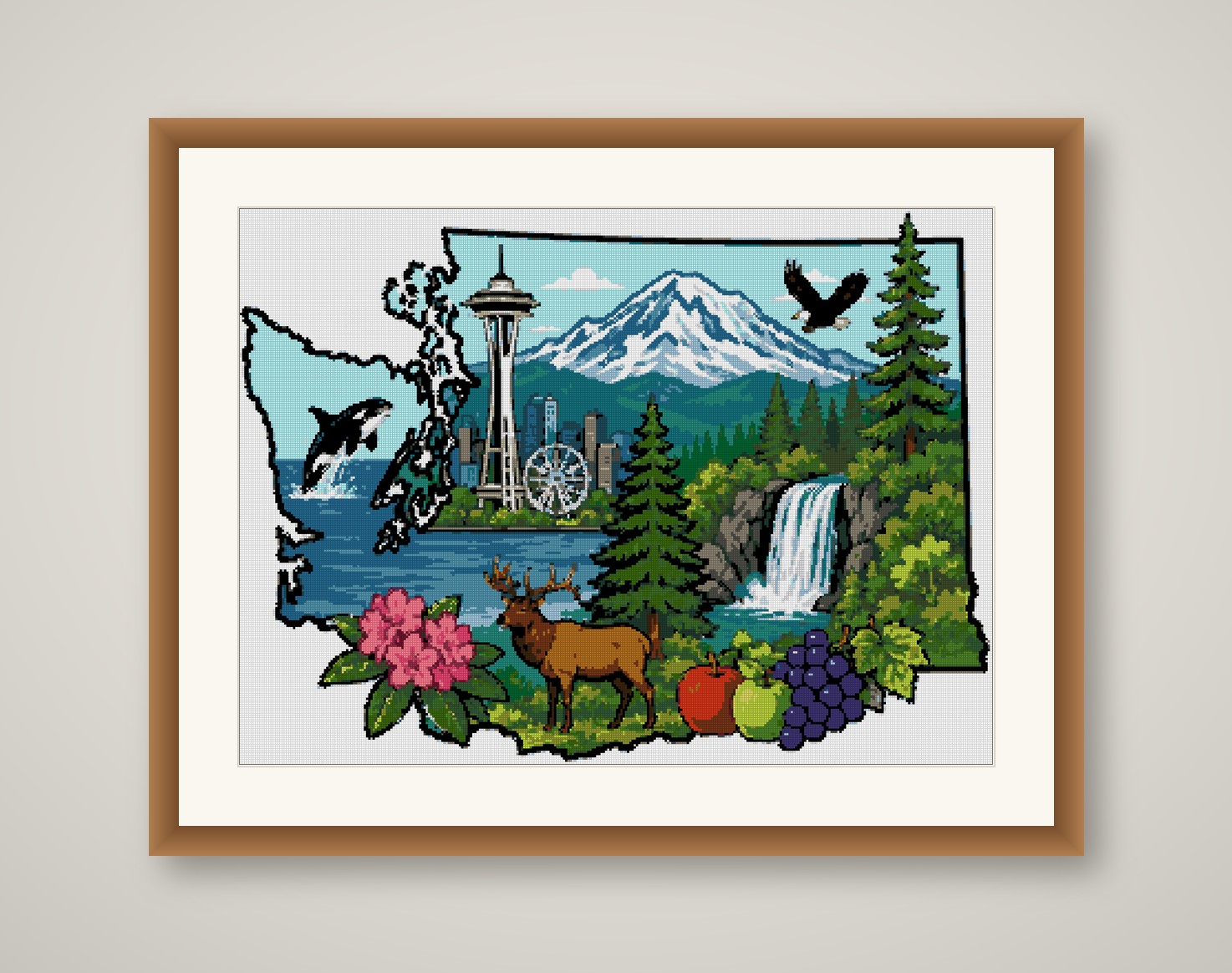 Washington State Map Cross Stitch Pattern, Nature Silhouette Wall Art PDF