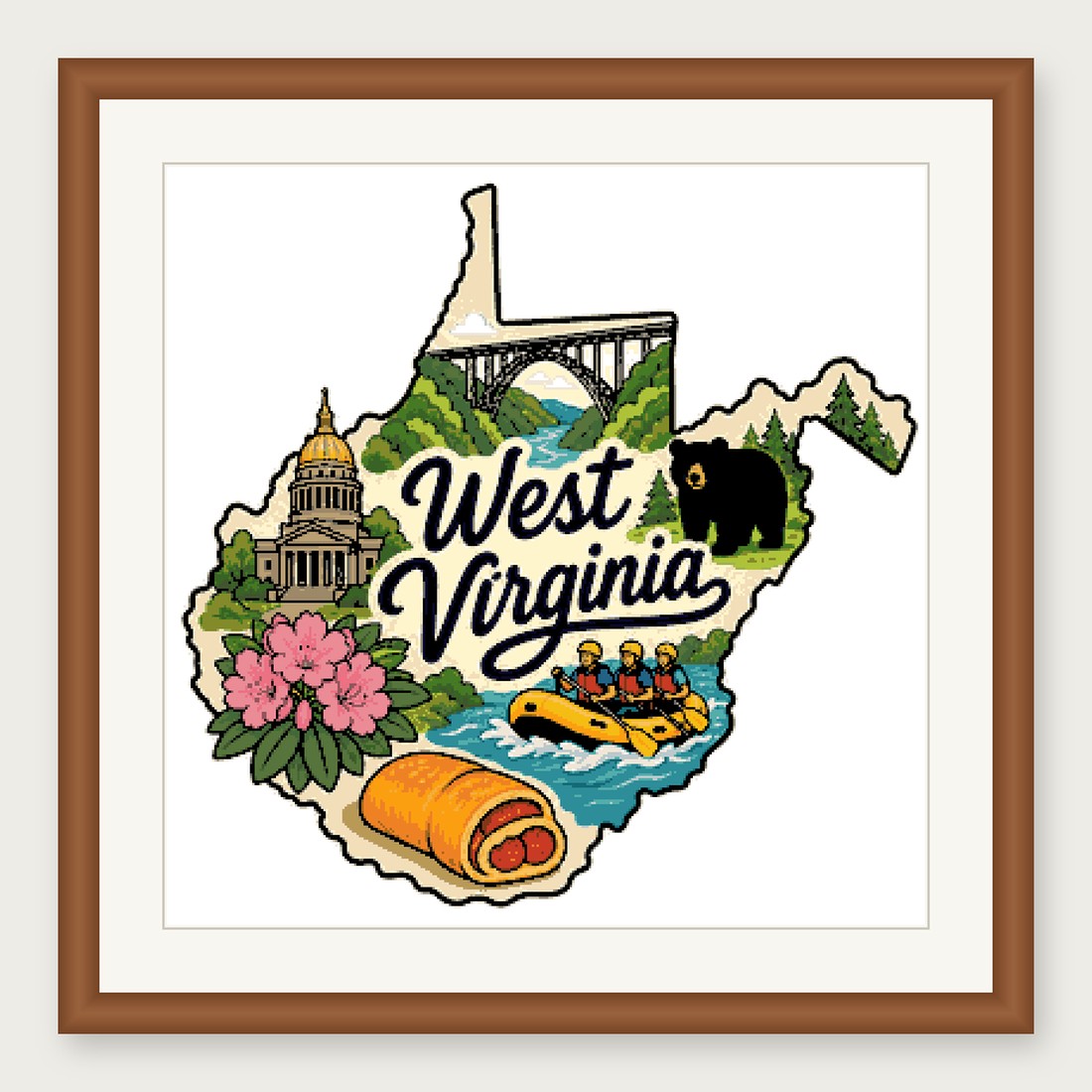 West Virginia State Cross Stitch Pattern, State Shape Travel Souvenir PDF