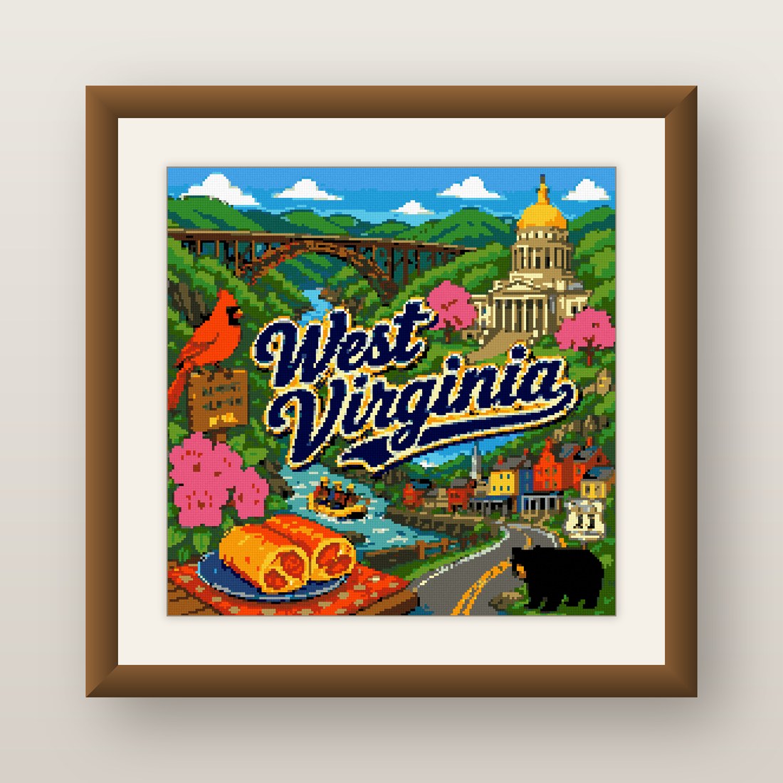 West Virginia Cross Stitch Pattern, New River Gorge Souvenir PDF