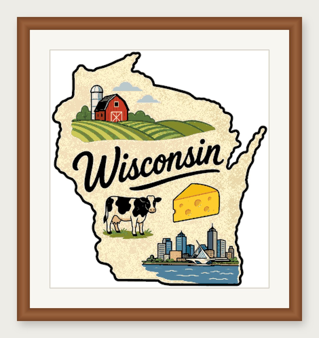 Wisconsin State Cross Stitch Pattern, State Shape Travel Souvenir PDF