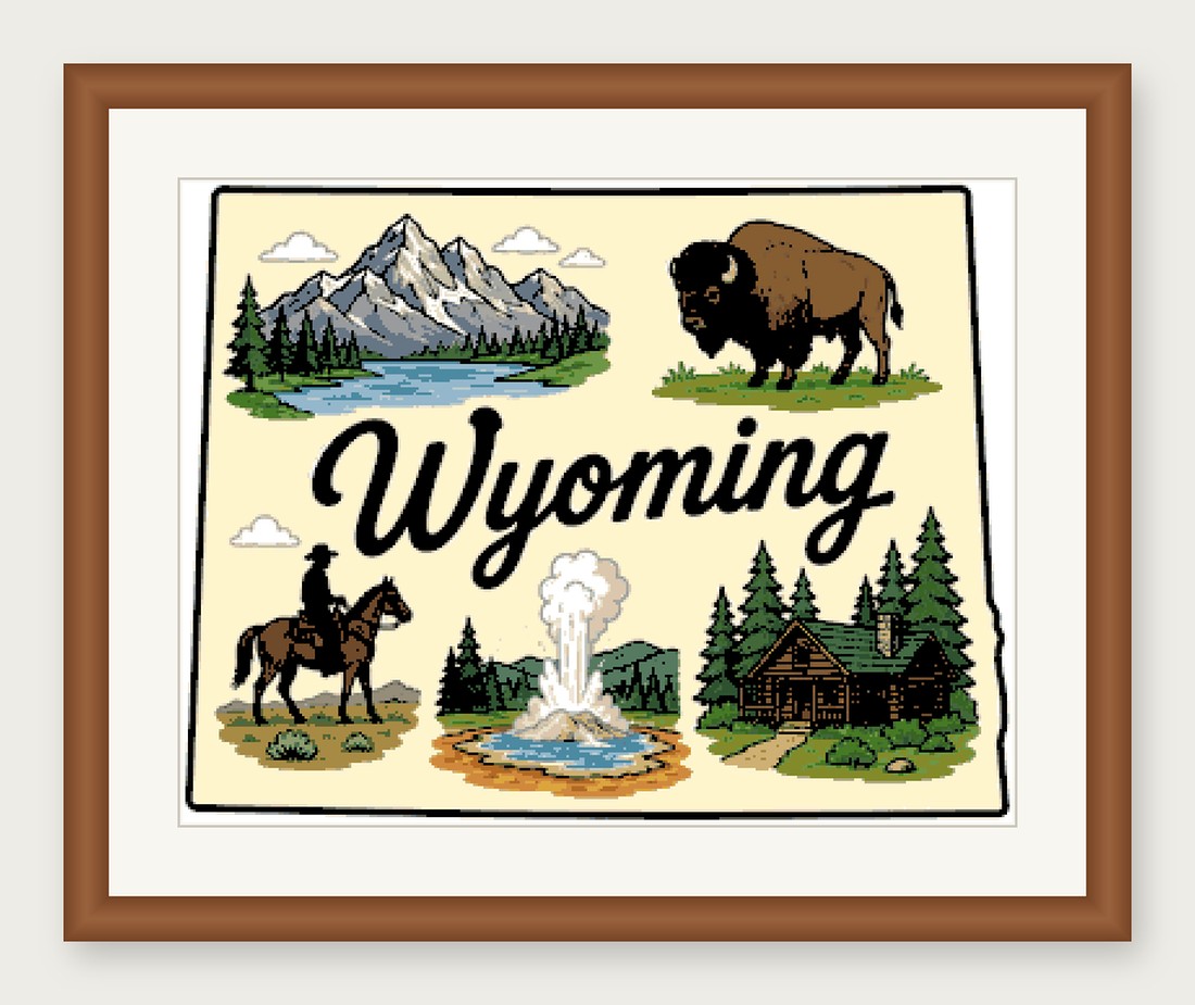 Wyoming State Cross Stitch Pattern, State Shape Travel Souvenir PDF