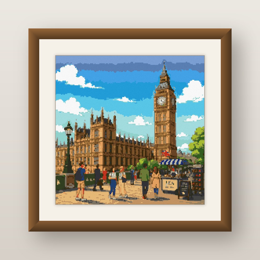 London Street Cross Stitch Pattern, Big Ben Tea Cart Scene PDF