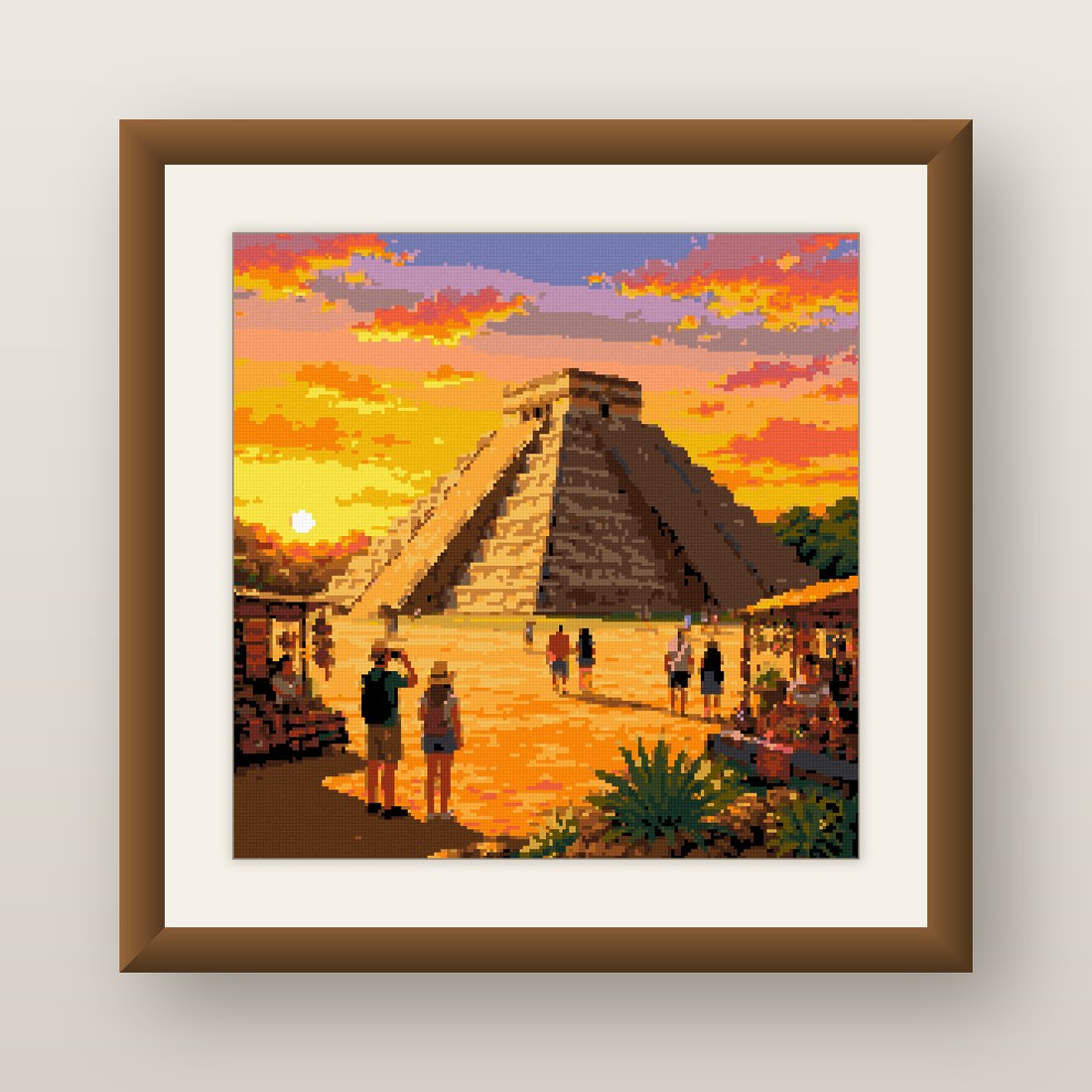 Chichen Itza Cross Stitch Pattern, Mayan Pyramid Mexico Sunset PDF
