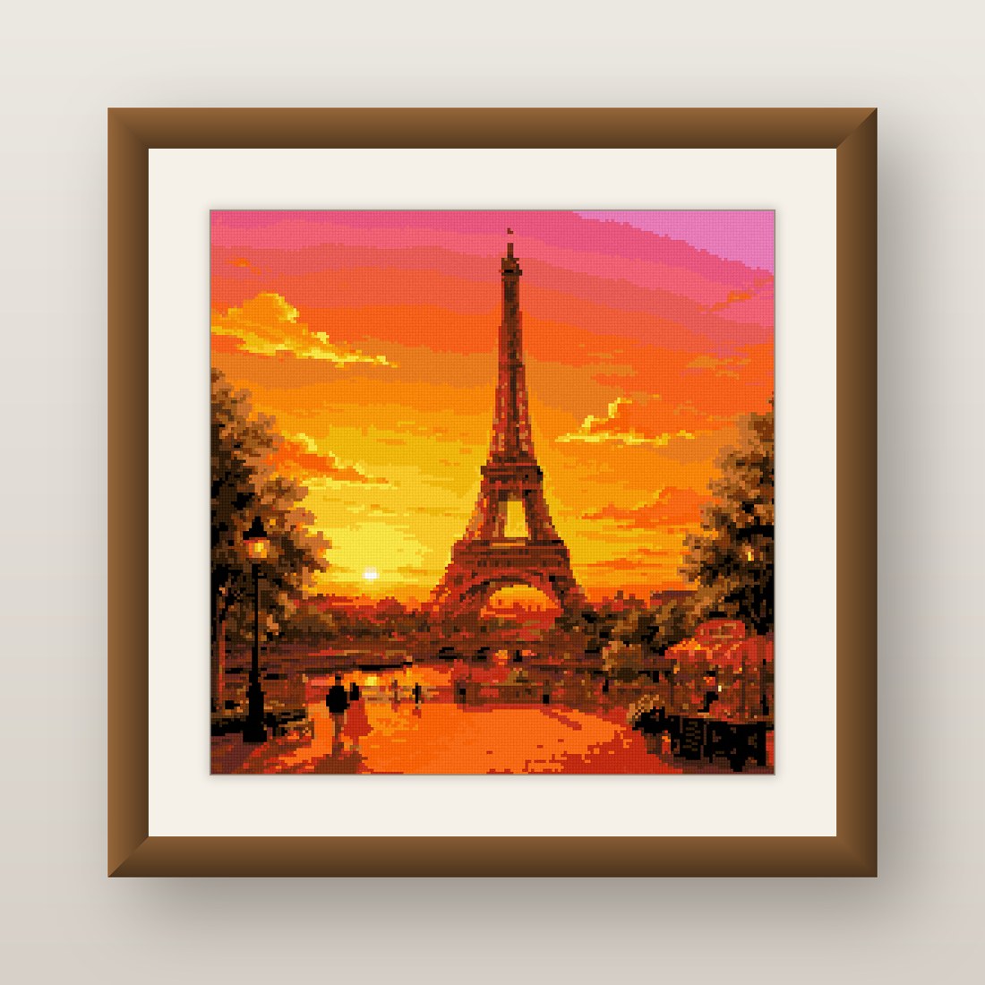 Eiffel Tower Sunset Cross Stitch Pattern, Paris France Skyline PDF