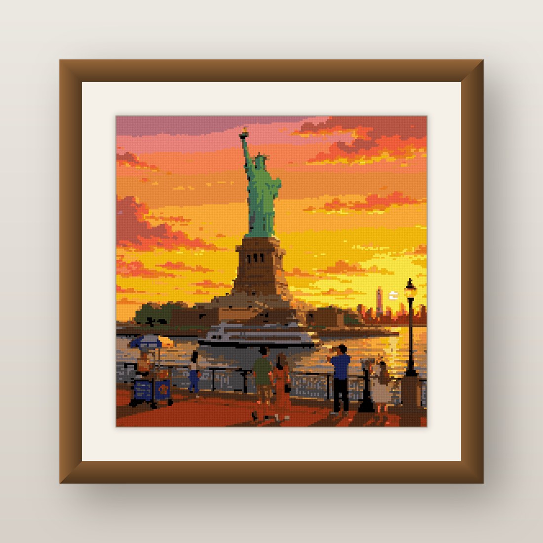 Lady Liberty Sunset Cross Stitch Pattern, New York Skyline Harbor PDF