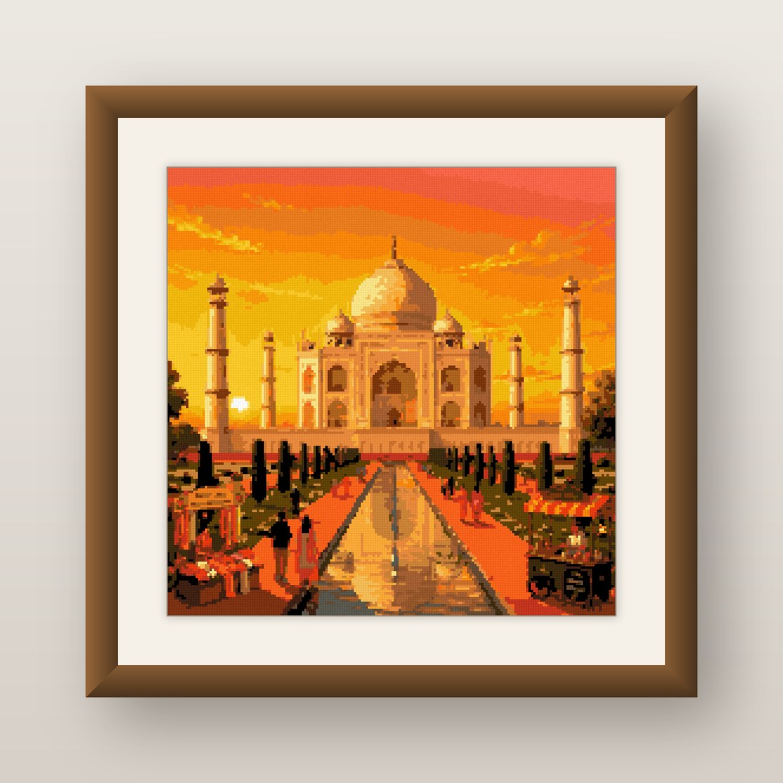 Taj Mahal Sunset Cross Stitch Pattern, India Marble Palace Glow PDF