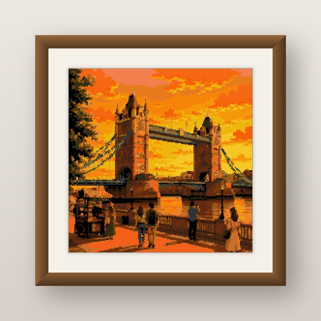London Sunset Cross Stitch Pattern, Tower Bridge Thames River PDF